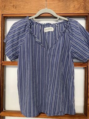 Aventura Navy & White Striped Short Sleeve Peasant Blouse